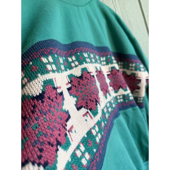 Vintage Geometric Knit Sweatshirt Women’s L USA Made Teal 90s - Picture 4 of 6